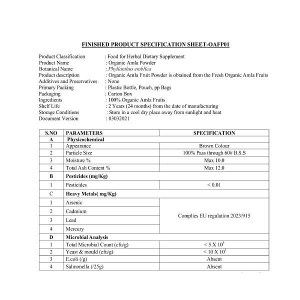 Organic Amla Powder Certification 1 Organic Moringa Powder